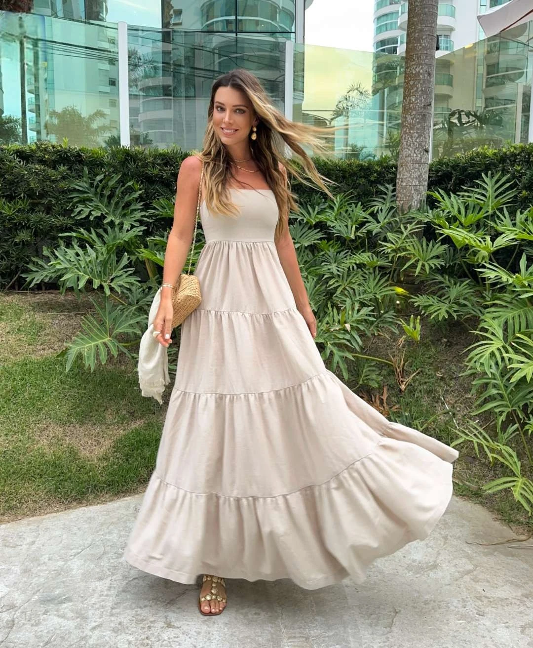 Vestido Longo Linho Madison Bege