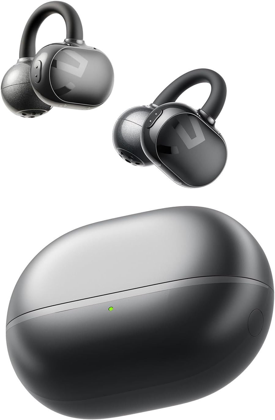 SoundPEATS POP Clip Wireless Open Ear Earbuds, Button Control, Lightweight Comfort Headphones, 30H Playtime, IPX5 Waterproof, Bluetooth 5.4 Immersive Audio Earphones for Sports Running Working, Black