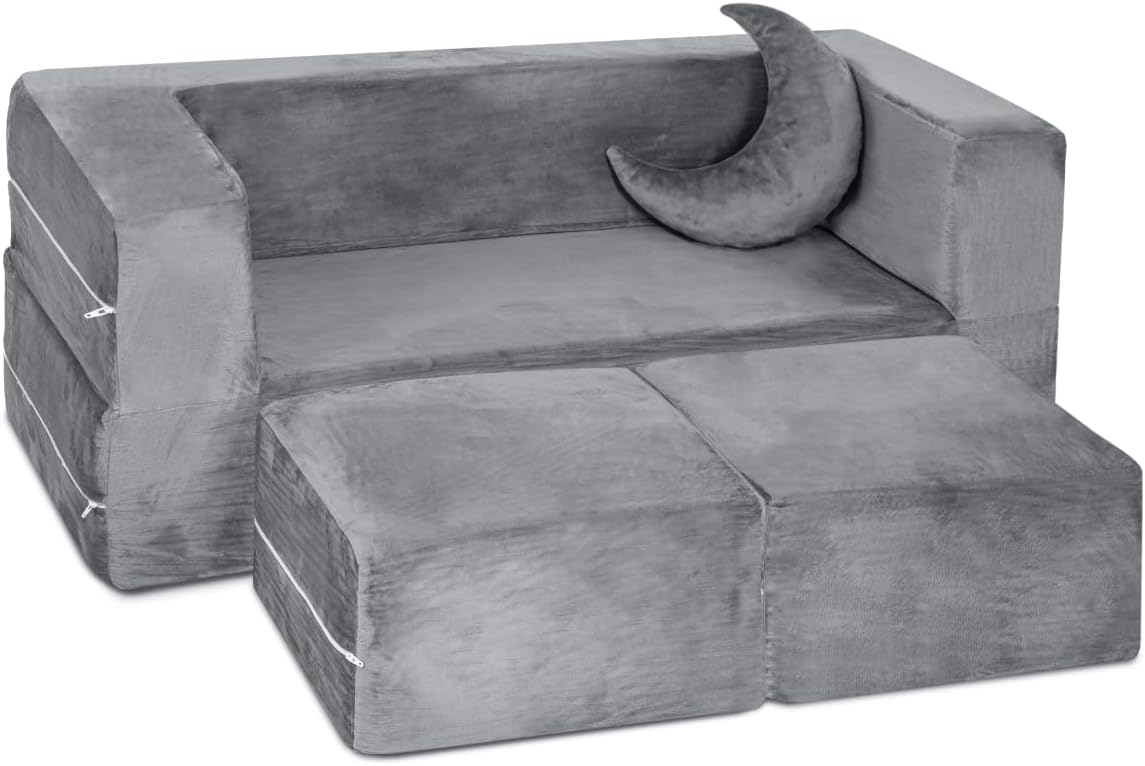 Milliard Divano Letto per Bambini con Pouf e Cuscino, Sofa Giocattolo Modulare (Grigio)