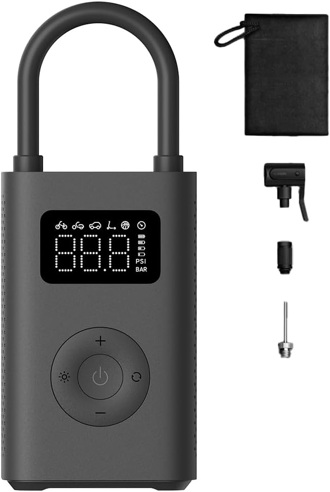Xiaomi Portable Electric Air Compressor 2, Compressore ad Aria Portatile, Fino a 150 psi, Luce Led Integrata, Porta Type-C, 6 Modalità di Gonfiaggio, Nuovo adattatore valvola dell'aria, Compatto, Nero