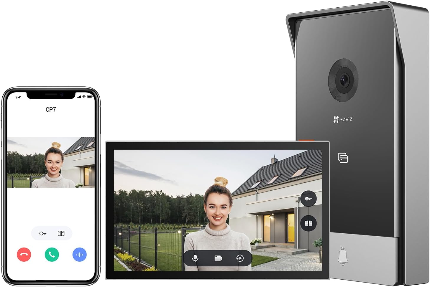 EZVIZ CP7 2K Visiophone Connecté Interphone Vidéo, 7 Pouces Moniteur Tactile, Unlock à Distance, 2 Fils, Detection Humaine, Option RFID, Audio Bidirectionnel, Vision Nocturne, étanche, WiFi bi-Bande