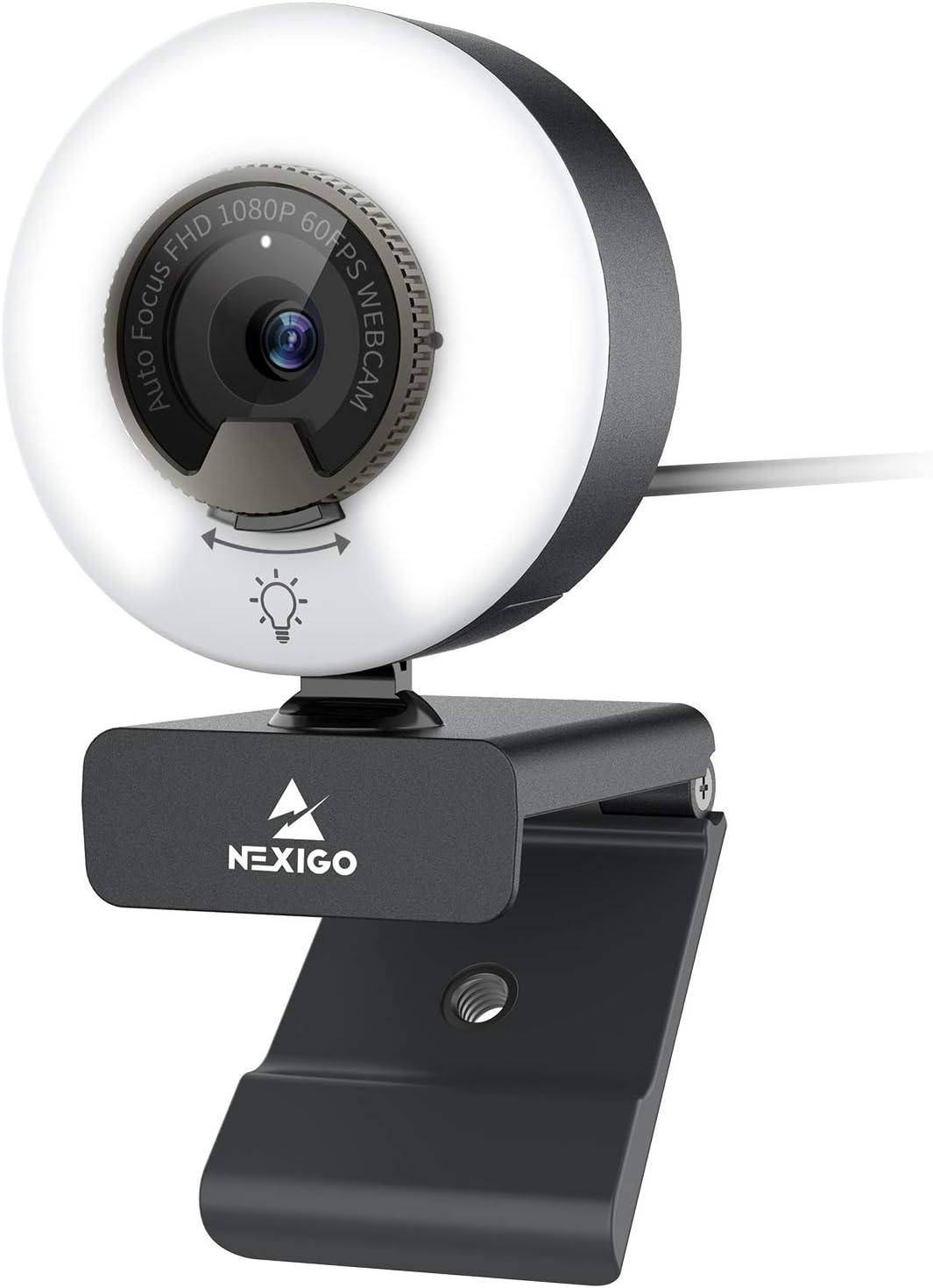 NexiGo N960E Webcam 1080P da 60 FPS con 2 Microfoni Stereo, luce ad anello e copertura, Telecamera USB per lo Streaming di corsi Online, Compatibile con Zoom/Skype/Facetime/Teams