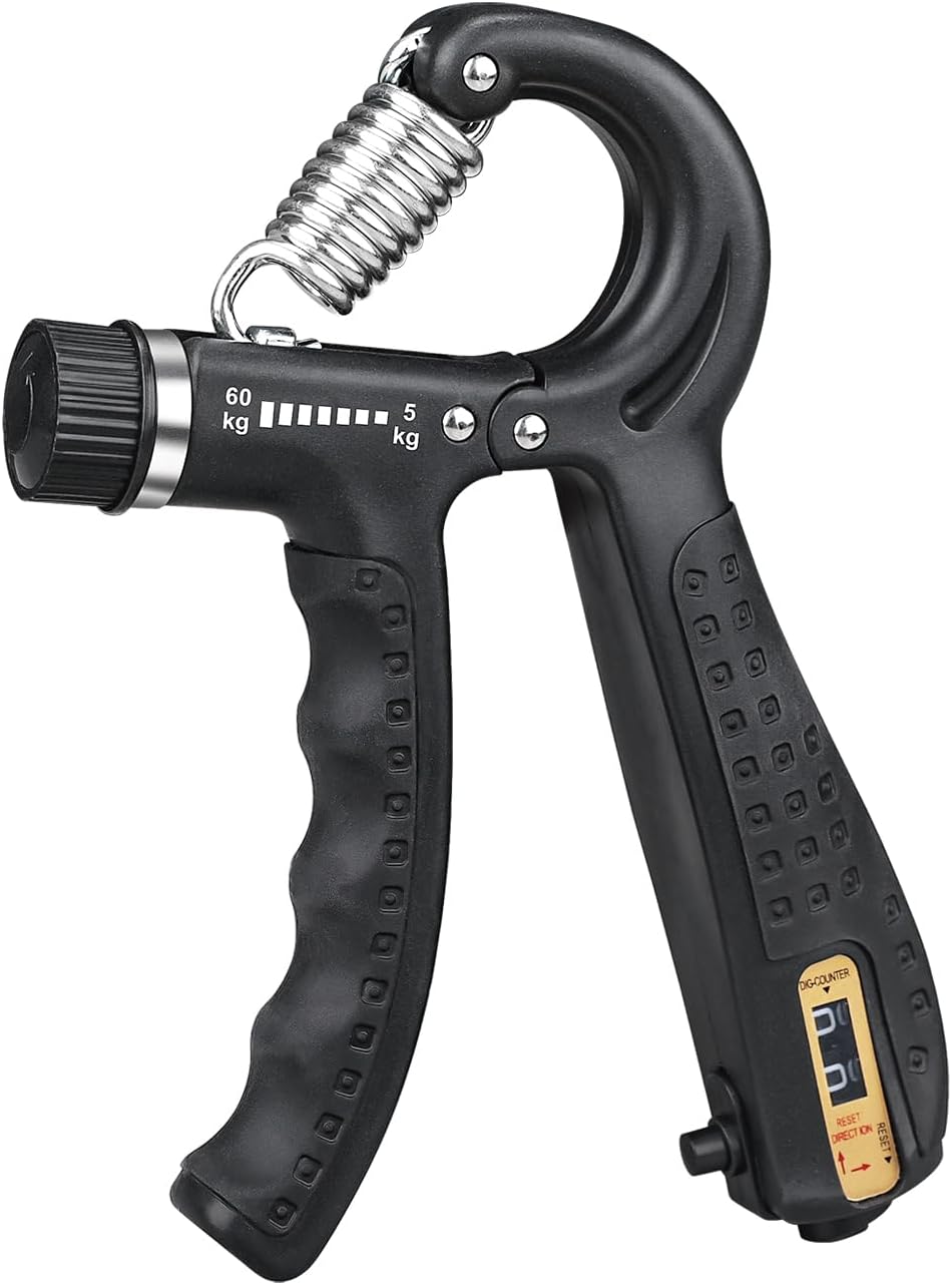 GRIFEMA GA5003 Draagbare Gripkrachttrainer, Met Tellende Antislip Onderarmtrainer, Verstelbaar 5-60 kg, Gebruikt voor Fitness, Dagelijkse Training, Vinger- en Polstraining, Zwart