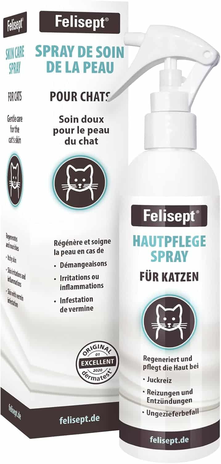 Felisept spray para el cuidado de la piel de los gatos 250ml - Spray Antipicores gatos - contra la caspa del gato - loción de cuidado suave con ingredientes activos naturales