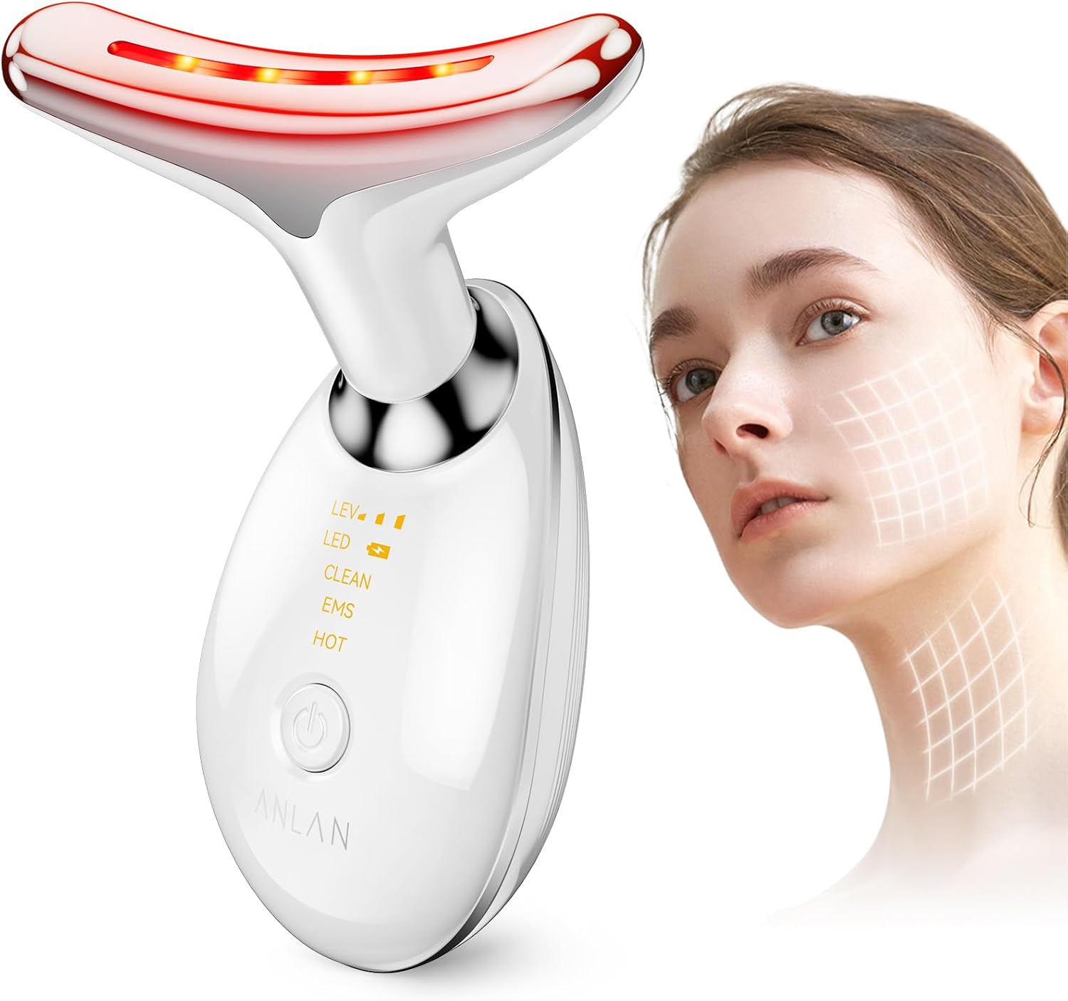 Gezichtsmassageapparaat tegen rimpels, ANLAN-gezichtsschoonheidsapparaat met 3 modi, 45 anti-rimpel gezichtsapparaat voor huidverstrakking en lifting EMS-gezichtsmassage voor vrouwen mannen anti-verouderingsapparaat gezicht