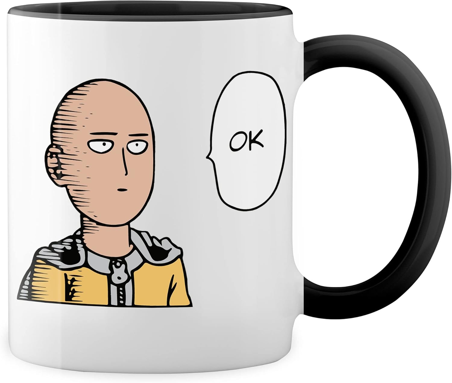 Saitama Ok Inspired One Punch One Manga Anime color trending Vit rånar med svart Rim & Handtag Mug