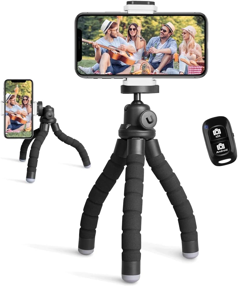 Ubeesize Phone Tripod, Portable and Flexible Tripods with Wireless Remote and Clip, Cell Phone Tripode Stand for Video Recording