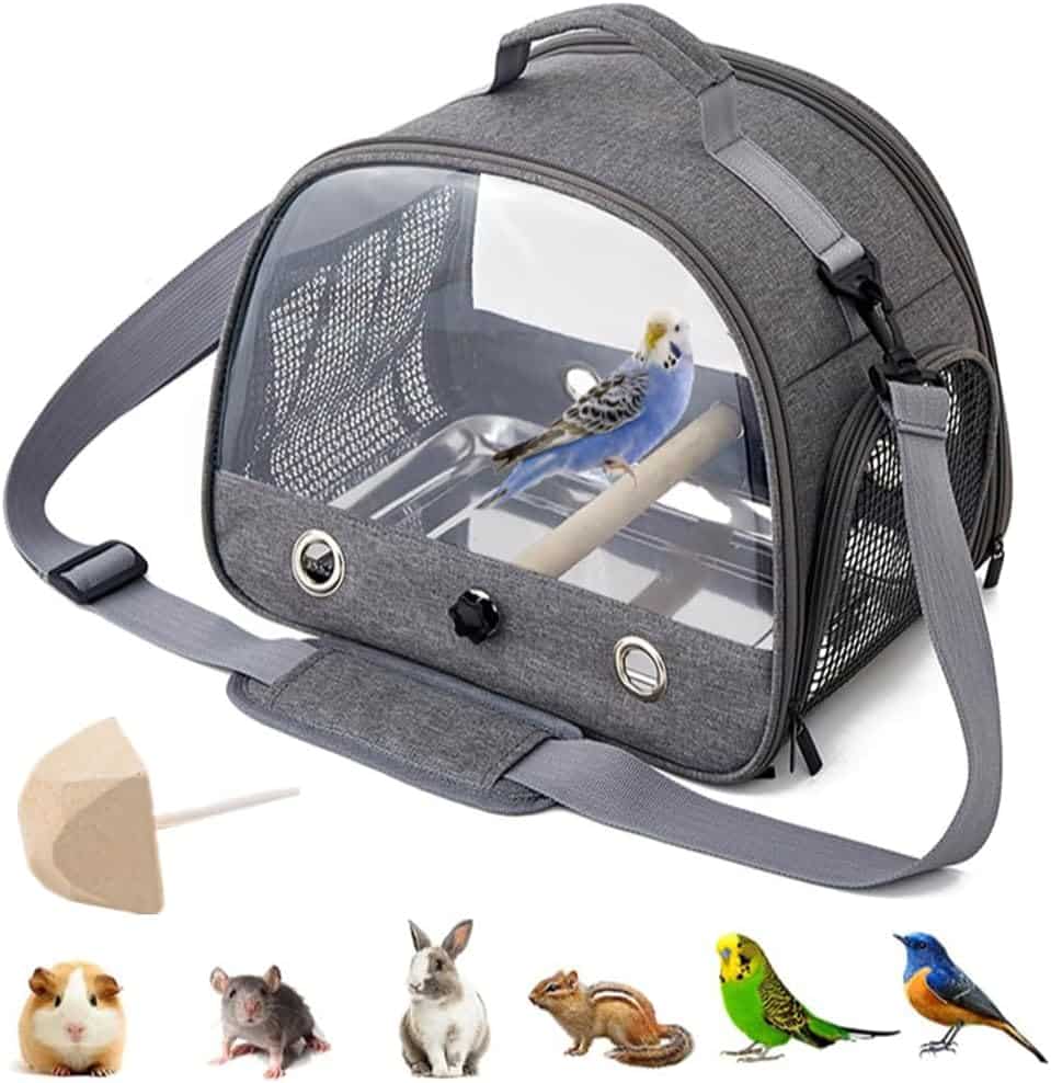 Backpack for Birds with Wooden Stick, Bird Carry Bag with Standing Bar and Stainless Steel Tray, Lightweight Backpack for Parrot, with Stainless Steel Tray and Standing Pole, for Parrots, Parakeets, 1