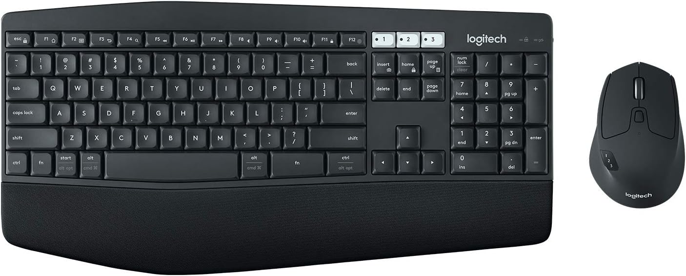 Logitech MK850 Bezprzewodowa klawiatura i mysz Multi-Device Combo, 2,4 GHz + Bluetooth, zakrzywiona klawiatura, 12 programowalnych klawiszy, 3-letnia żywotność baterii, PC/Mac, QWERTY US Intl - Czarny