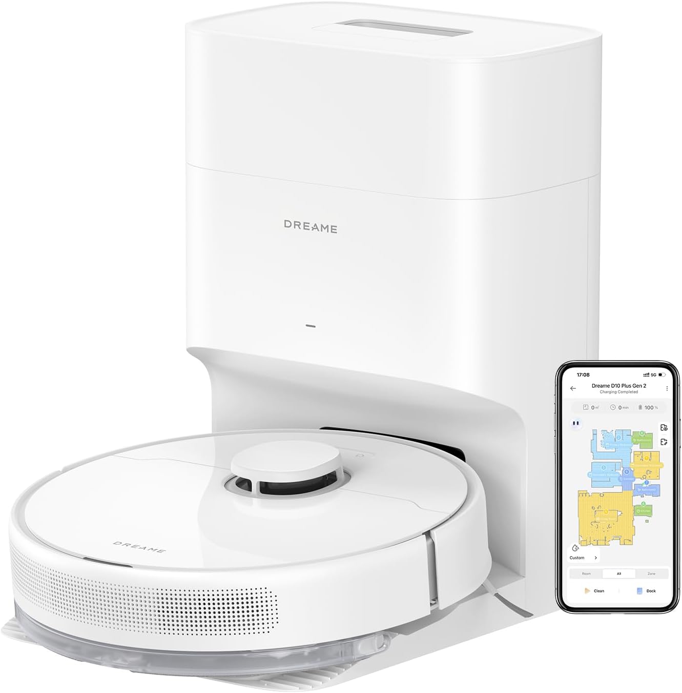 DREAME D10 Plus Gen 2 Robot Vacuum and Mop with Self-Emptying Base for 90 Days of Cleaning, 6000 Pa Suction and LiDAR Navigation, Obstacle Avoidance, Wi-Fi Connected
