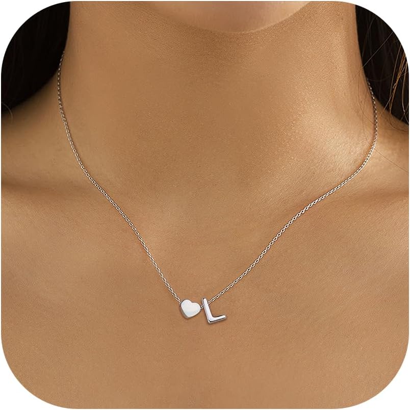 LOLIAS Collar Inicial Corazón Collar Letra Corazón para Mujer Collar Nombre Plata Acero Inoxidable Colgante Letra Corazón Pequeño Collar Personalizado Regalos para Mujeres Niñas