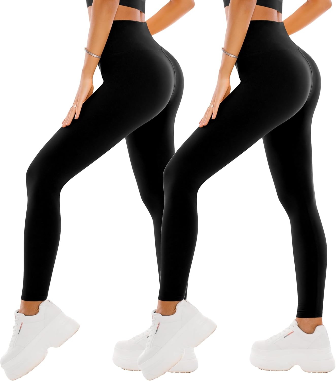 SINOPHANT 2 Confezione Leggins Sportivi Donna a Vita Alta, Pantaloni Yoga Controllo della Pancia Opaco Elastici Leggings
