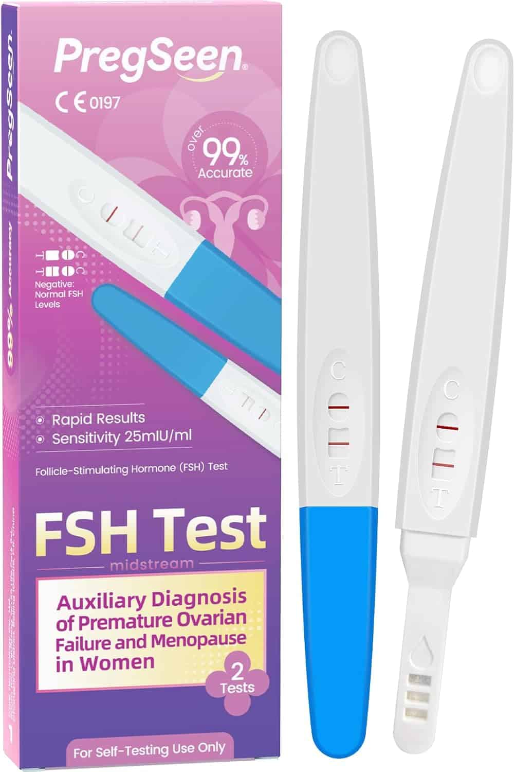 Test della Menopausa x2 - FSH Test Menopausa 25 mIU/mL (Urine) Menopausa di Prova domiciliare, Test rapido della menopausa per la casa, FSH Home Test 99% Preciso