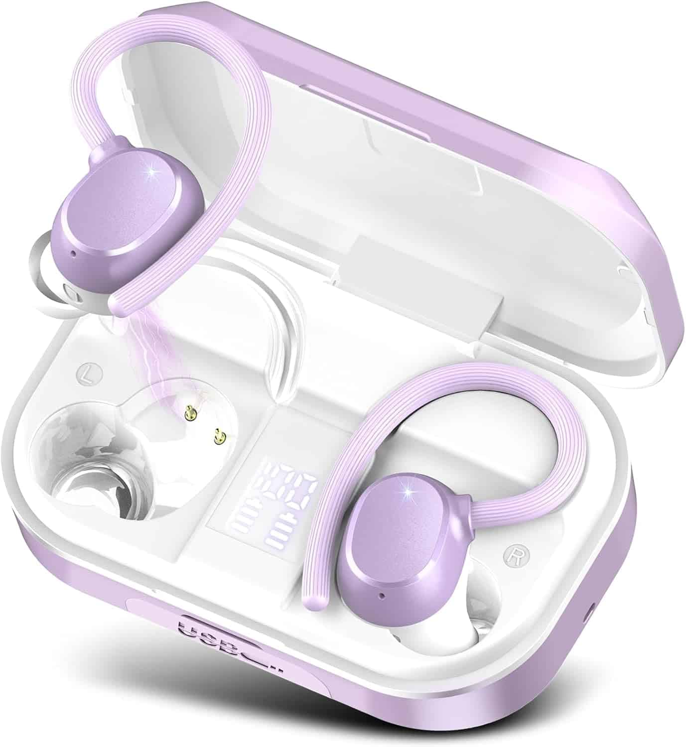 Bluetooth Sports Headphones, Wireless Bluetooth 5.3 Headphones with HD Mic, 120H Playtime Headphones with LED Display, Deep Bass, IP7 Waterproof Earphones with Ear Hooks for Work, Study, Sports,