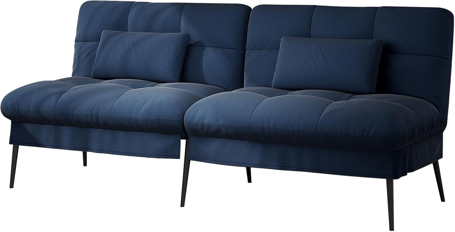 COMHOMA Sofa z funkcją spania, pokrowiec futon, rozkładana sofa, kanapa narożna, łóżko dla gości, 3-osobowa sofa z regulowanym oparciem z materiału, ciemnoniebieska