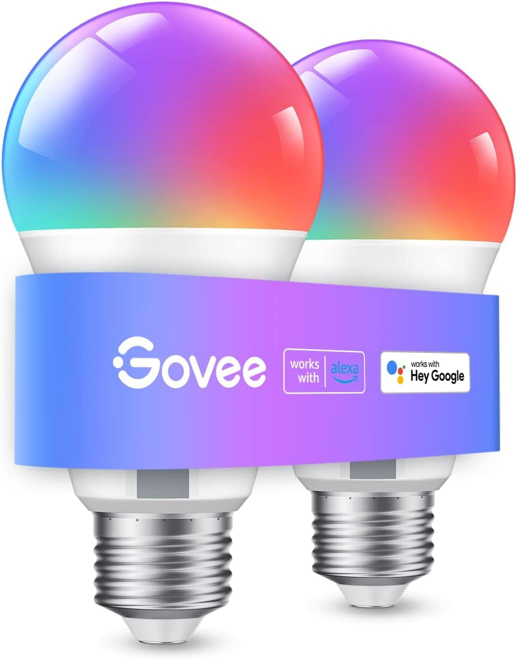 Govee Alexa Smart Light Bulb E27, färgbyte med Music Sync-lampa, 54 scener, 16 miljoner DIY-färger, WiFi och Bluetooth LED Smart Bulb Fungerar med Google Assistant Home App, 2 st.