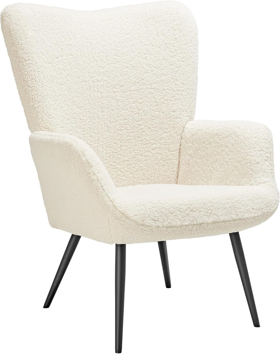 tectake® oorfauteuil gestoffeerd - Scandinavische stijl, teddystoel, woonkamer, slaapkamer, lounge stoel, draagvermogen tot 150 kg - div uitvoeringen (Bouclé creme/zwart, zonder Hocker)
