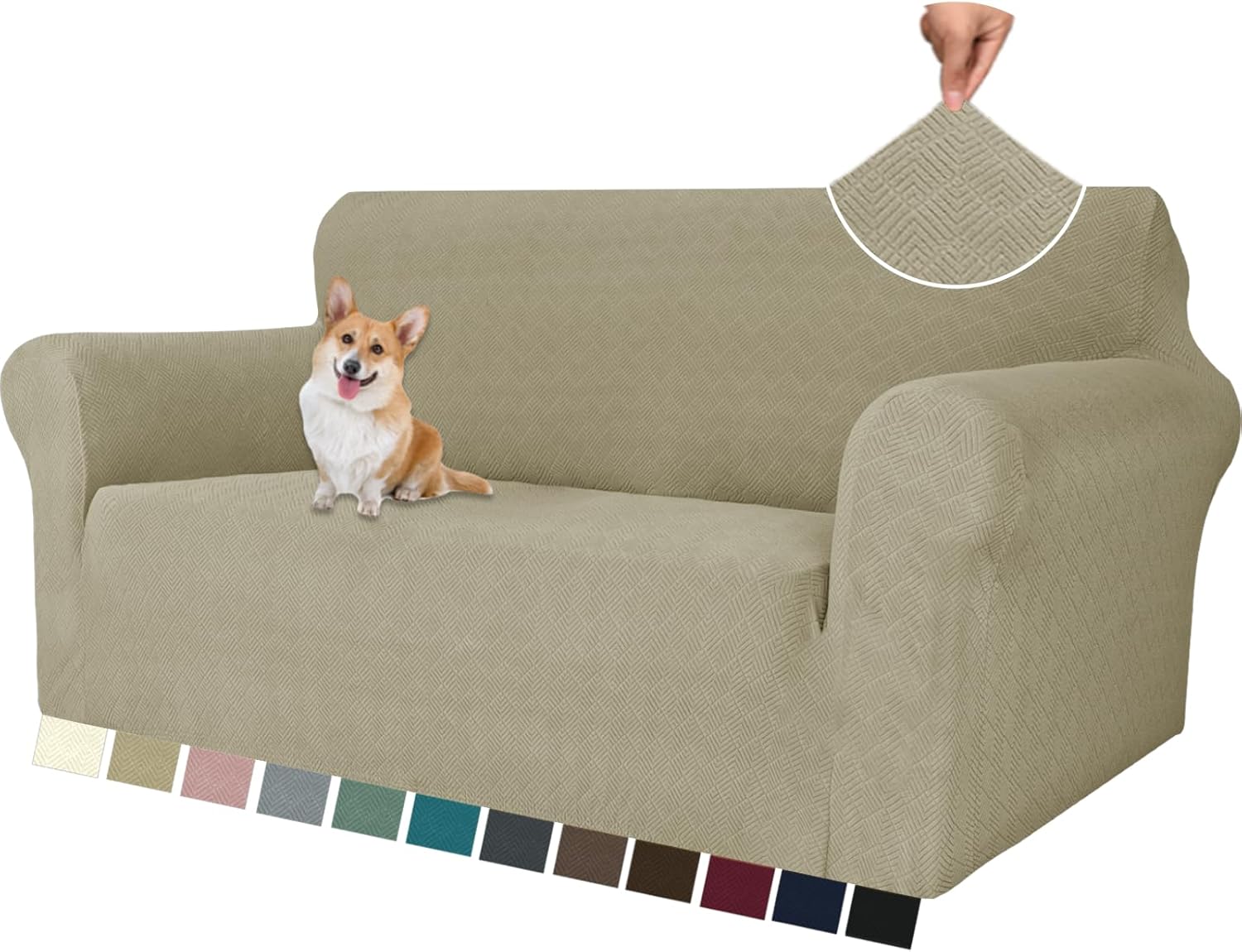 YSTELLAA Copri Divano 2 Posti Con Braccioli, Jacquard Copridivani Elasticizzati, Copridivano Antigraffio Gatto Cani, Universale Moderno Sofa Cover, Copridivano Antiscivolo Lavabili, Cachi