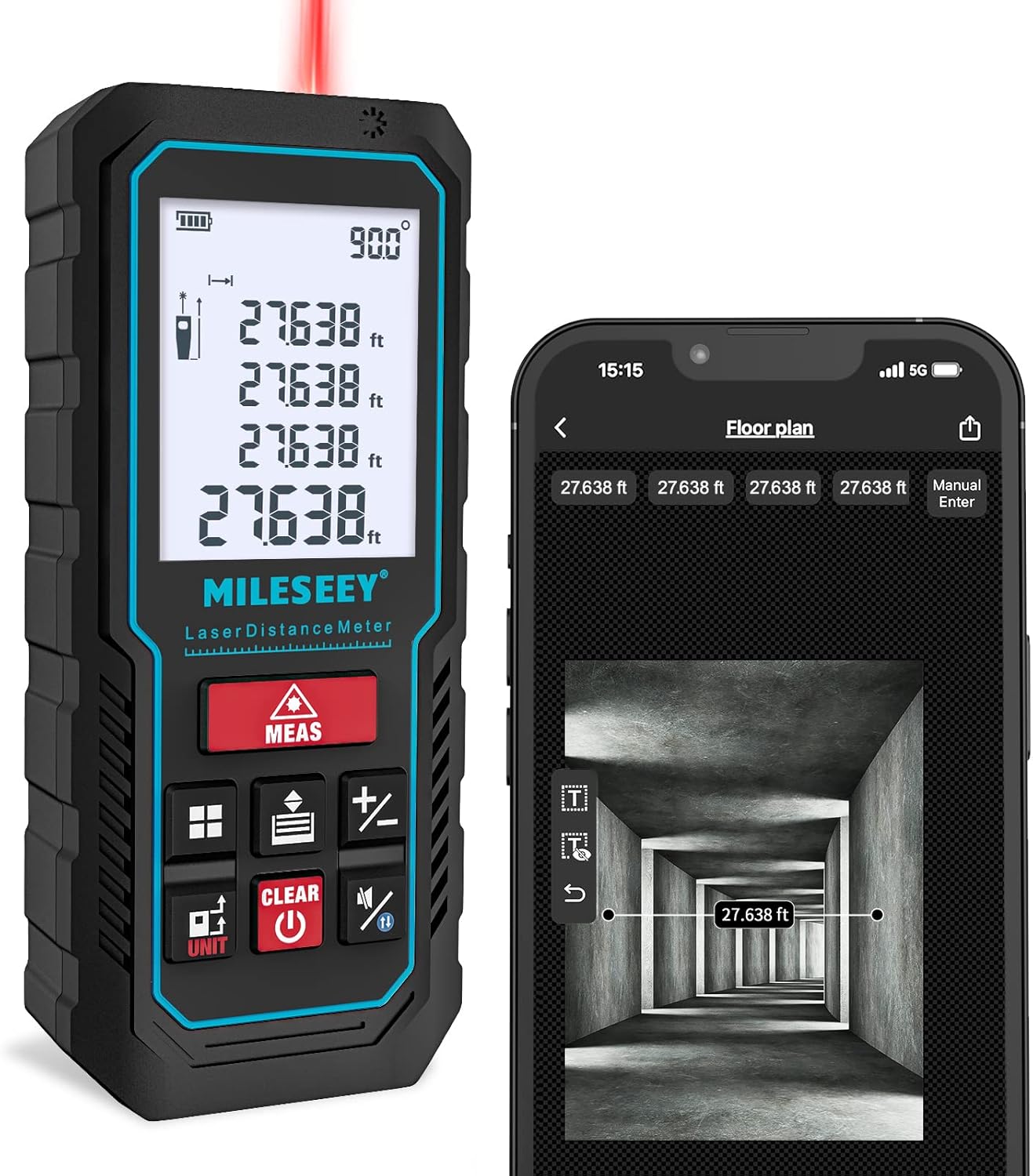 MILESEEY Telémetro Láser 70M con Aplicación de Teléfono, Grabar Datos+Plano de Planta 2D Medidor Láser de Distancia de Precisión de ± 2 mm, Sensor de Ángulo Electrónico