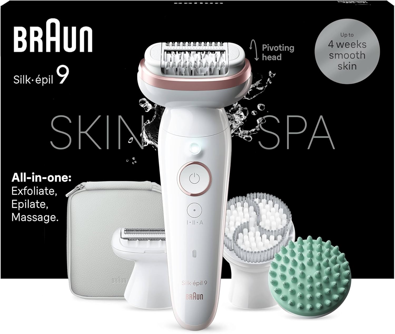 Braun Silk-épil 9 SkinSpa Epilatore Elettrico Donna Con Testina Flessibile Per Una Epilazione Semplice, Wet & Dry, Pelle Liscia a Lungo, Idea Regalo, 9-080, Bianco/Rosa
