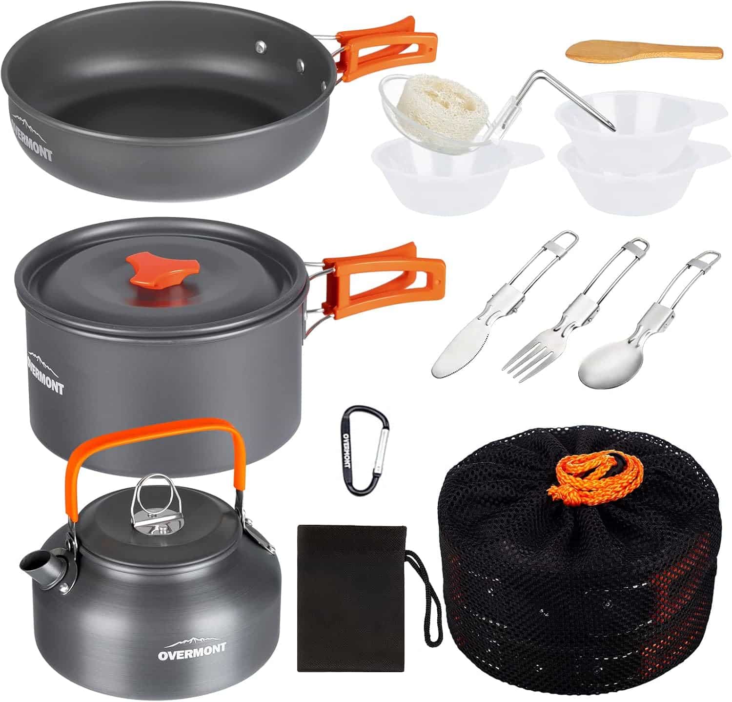OVERMONT Camping köksredskap set utomhus porslin set kastrull set grillporslin picknickkruka med kaffekanna tekanna aluminium