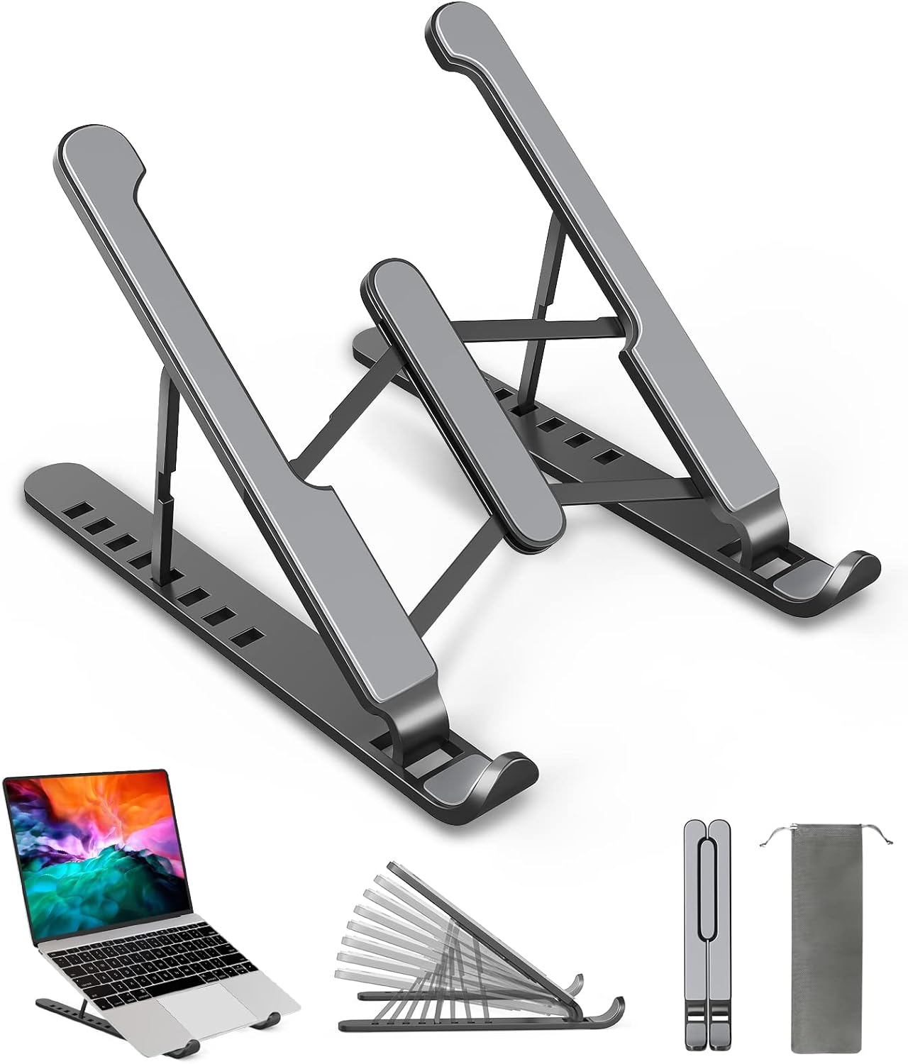 AOVUYCK-Store Supporto PC Portatile, 8 Livelli Regolabile & Raffreddamento Porta PC, Pieghevole in Plastica e Silicone Laptop Stand per Computer Portatili e Tablet (10-15,6’’)