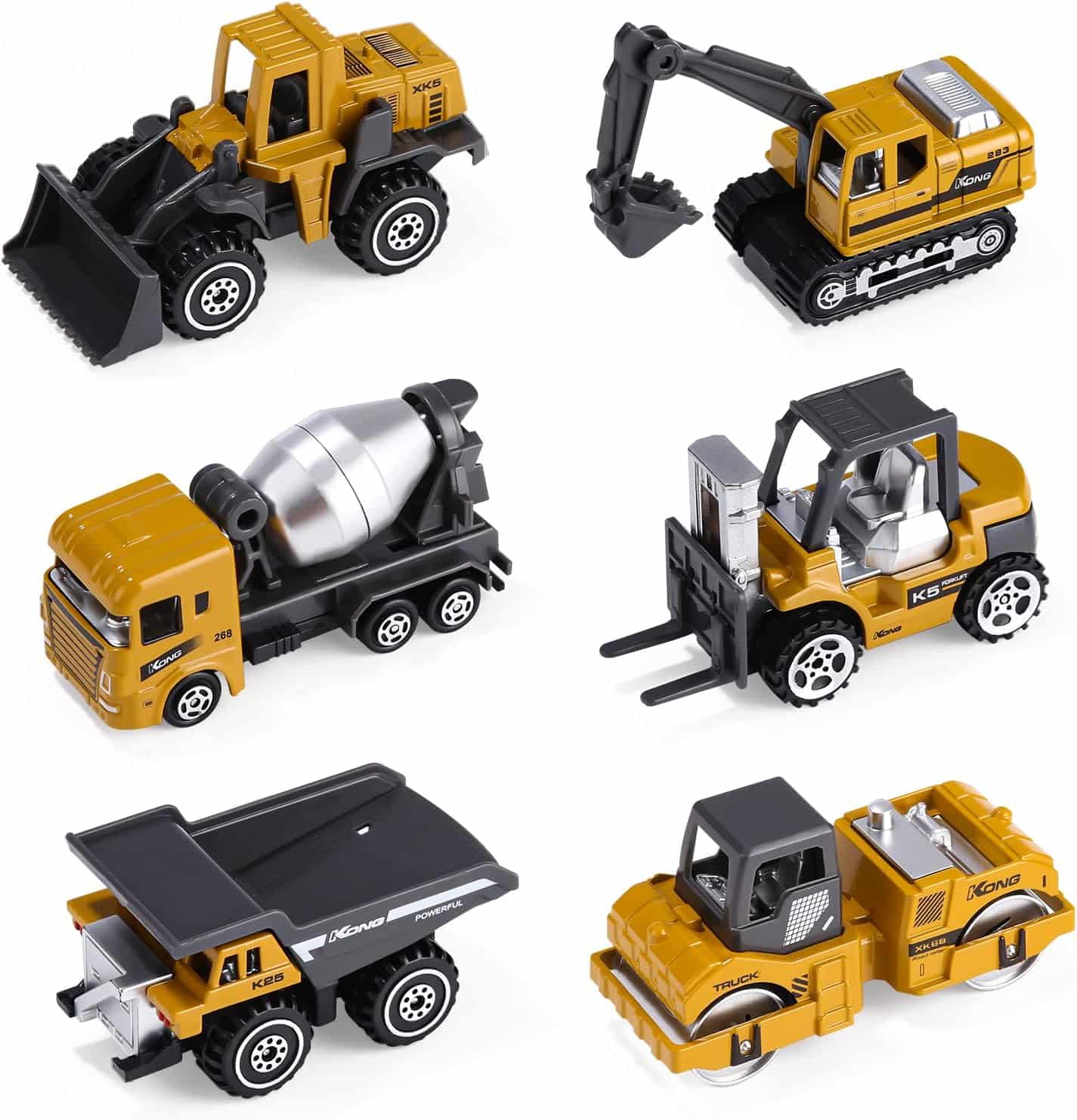 Bouwplaatsvoertuigen, metaal, kunststof, graafmachines, bouwvoertuigen, speelgoed, auto voor kinderen vanaf 2 jaar, geschenken inclusief graafmachine, wegroller, dumper, mixer, bulldozer,