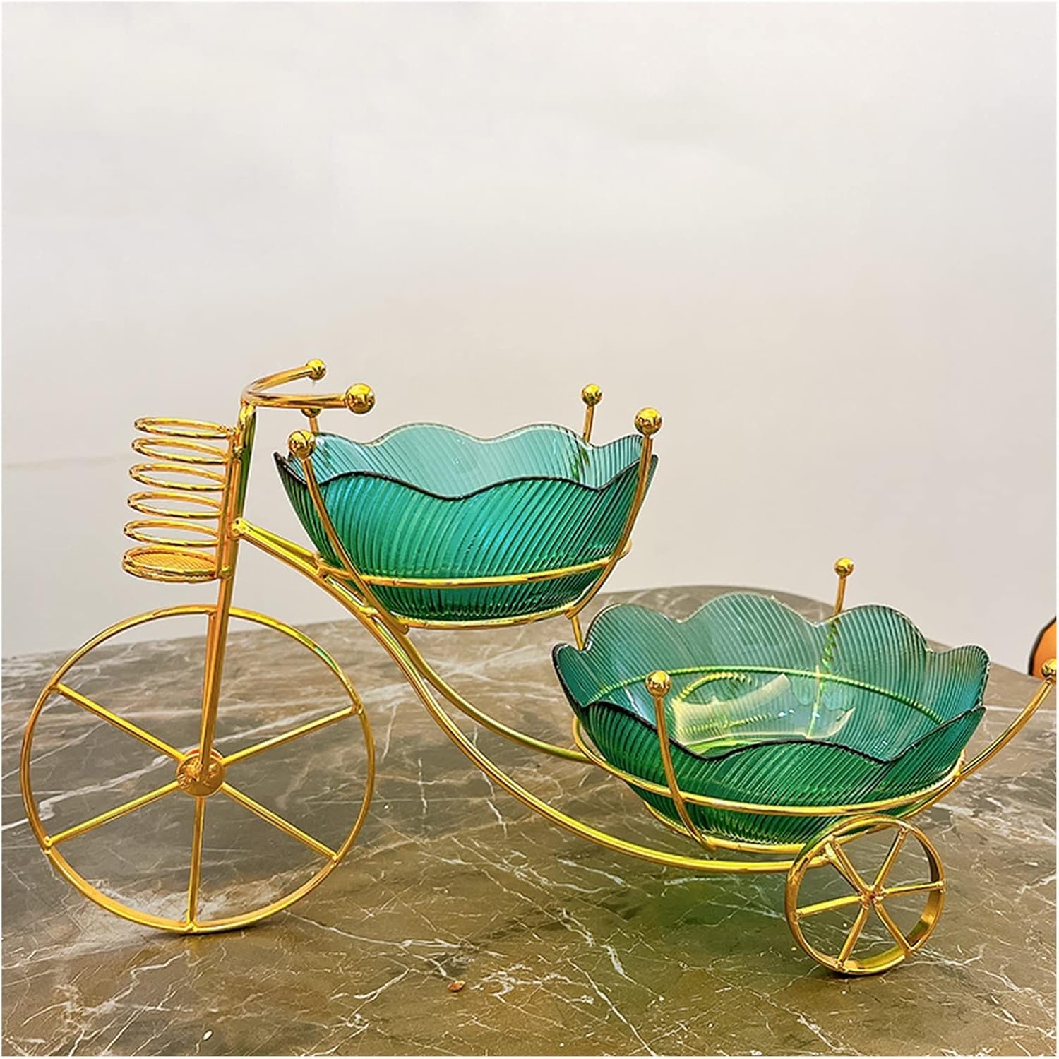 Creative Fruit Bowl, 2-Tier Glass Alloy Dried Fruit Plate, Luxury Nuts Berry Display Stand, Snacks Candy Storage Tray for Home Living Room Decoration Ornament Gift