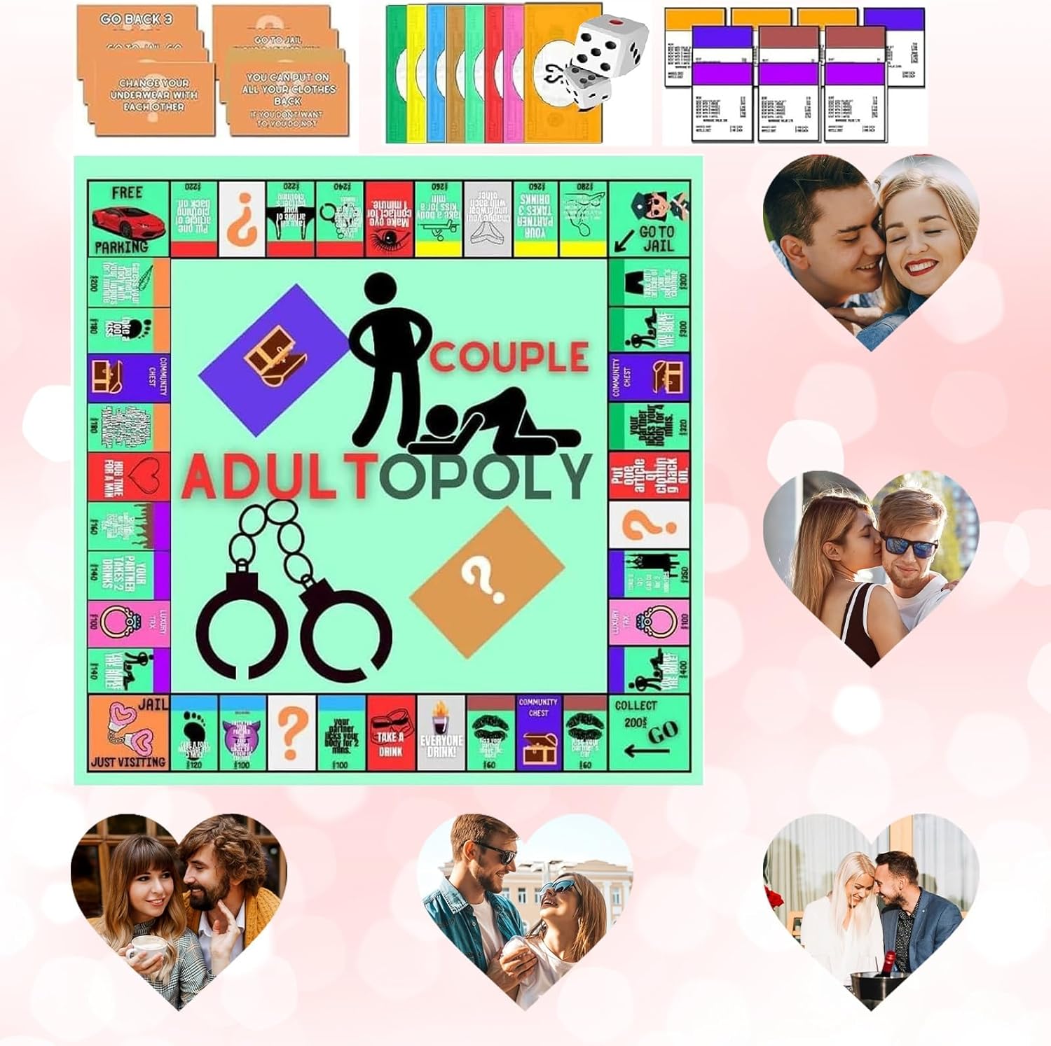 Adult Opoly Board Game,Adulte opoly Game,Couple Adult Opoly,Couple Board Game Board Game for Adults,Adultopoly Board Game,Couple Adult Opoly Conversation Cards,Bedroom Games for Couples Games (1set)