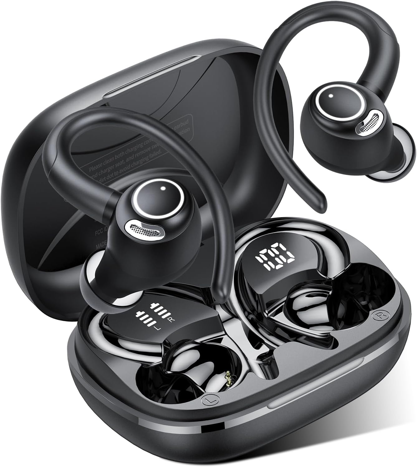 Jesebang Ecouteurs Bluetooth sans Fil Sport, 2024 Écouteur Bluetooth 5.3 HiFi Stéréo, Ecouteurs sans Fil avec ENC Mic, Oreillette Bluetooth Running IP7 Étanche, 40H Casque Bluetooth Écran LED, Noir