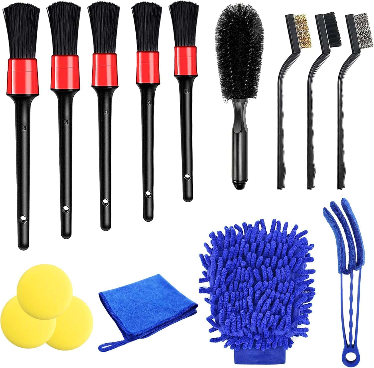 Auto Detailing Reinigingsborstels Kit, 15 Stks Auto Interieur Wasgereedschap Set, Automotive Detail Borstels voor Auto Exterieur, Interieur, Luchtopeningen, Dashboard, Emblemen, Motor, Wiel