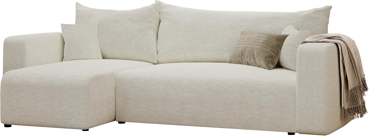 GREKPOL Sofa z funkcją spania, 145 x 248 cm, 3-osobowa, narożnik ze skrzynią na pościel, sofa do spania, do salonu
