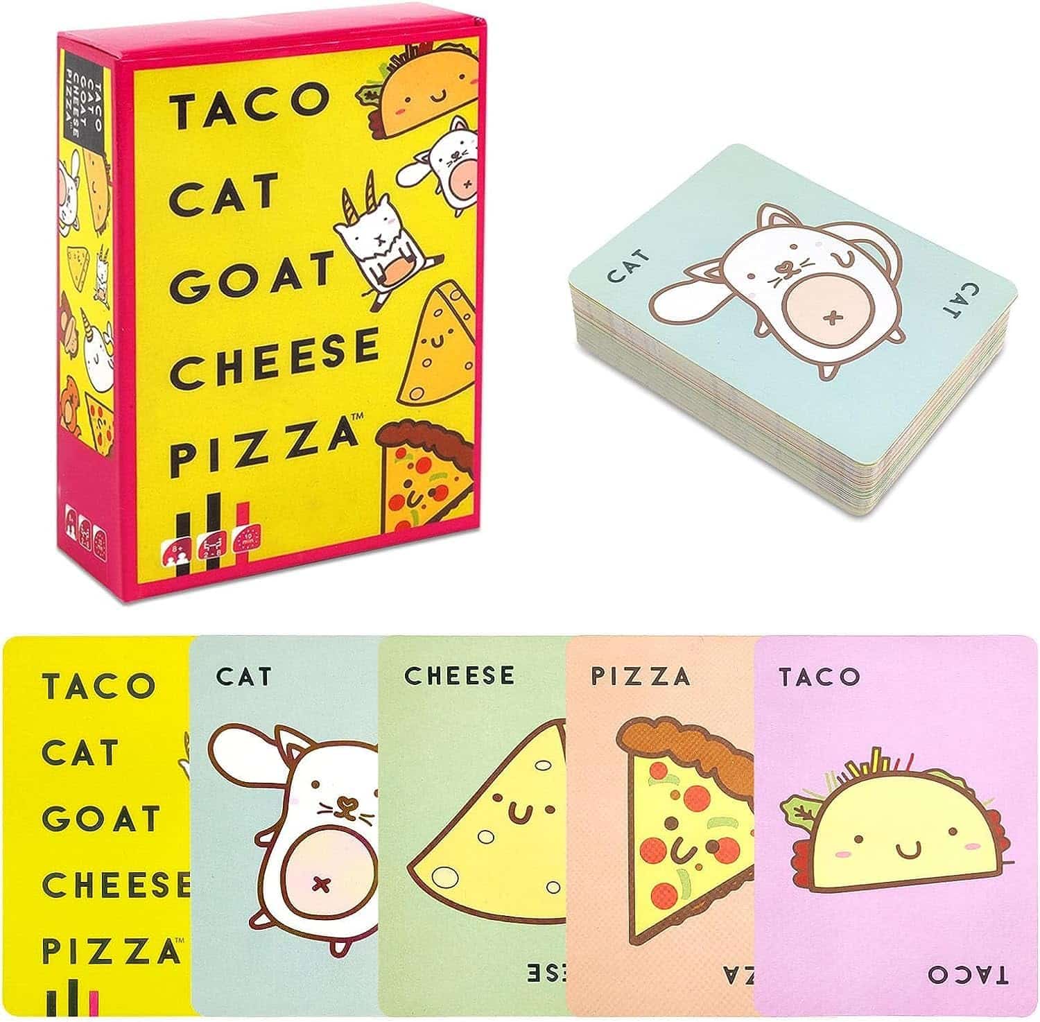 Taco Kat geit kaas pizza, kaartspel, taco kat kaas geit pizza, kaartspel voor 2-8 spelers vanaf 8 jaar, 10 minuten kaartspellen, 2-8 spelers, feestspel, familiespel voor kinderen en volwassenen