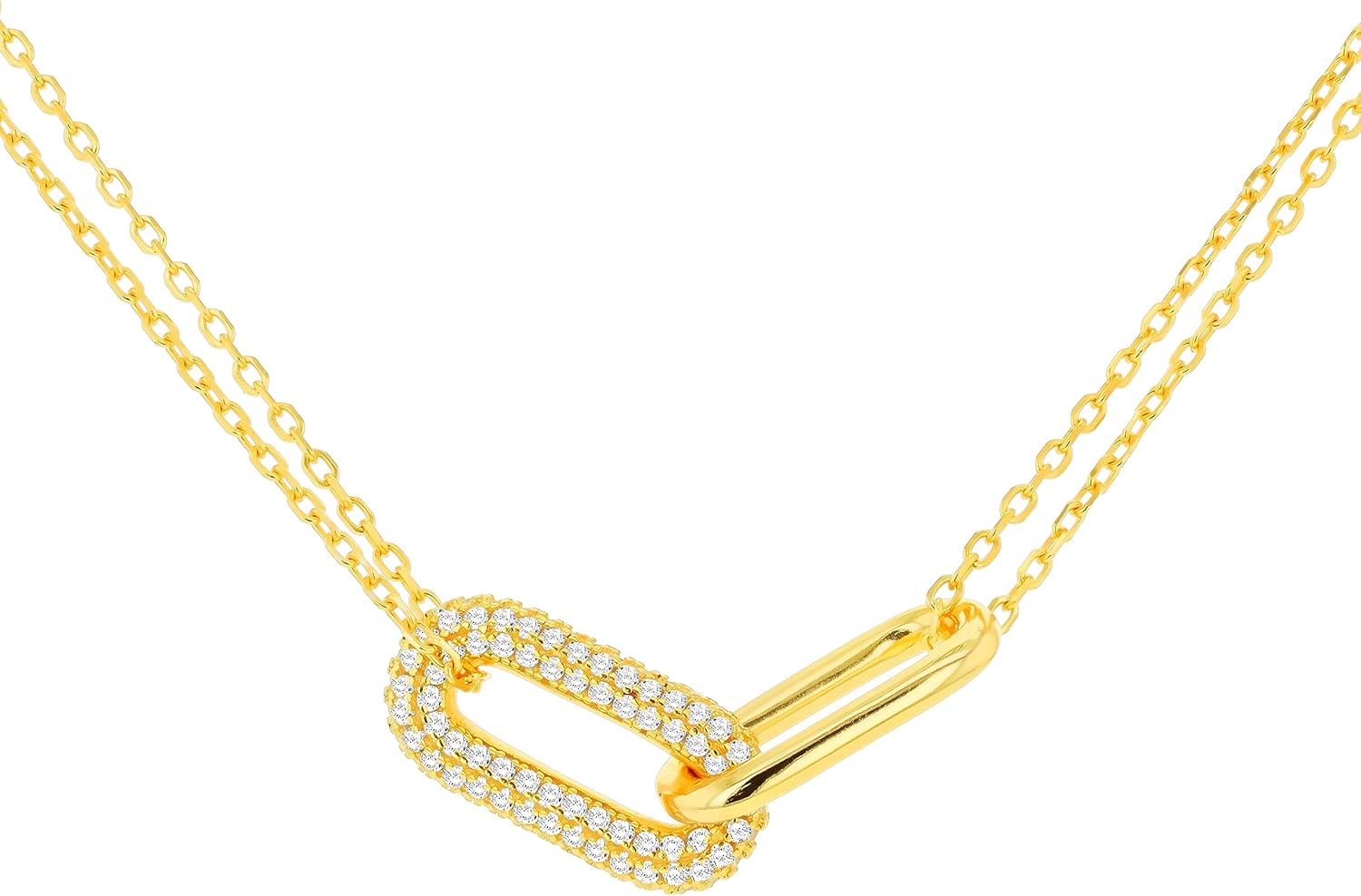 Amazon Essentials Collar de Eslabones Pavé y Plata de Ley Bañada en Oro