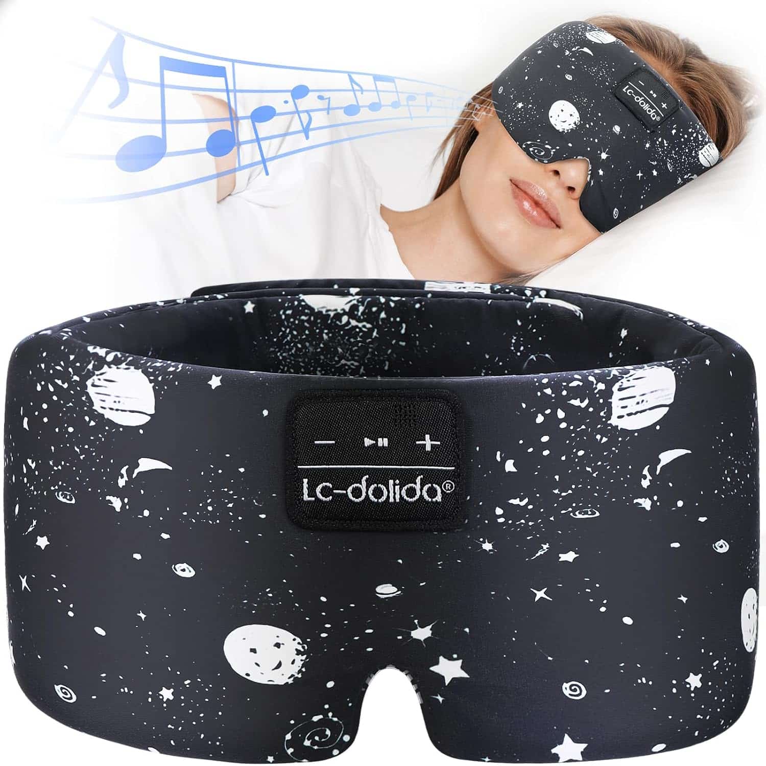 LC-dolida Sleep Mask with Bluetooth Headphones, Silk Eye Mask for Sleeping Side Day Sleepers, 5.4 Bluetooth Silk Sleep Mask Headphones for Women Men with Thin Speaker, Blackout, Comfort