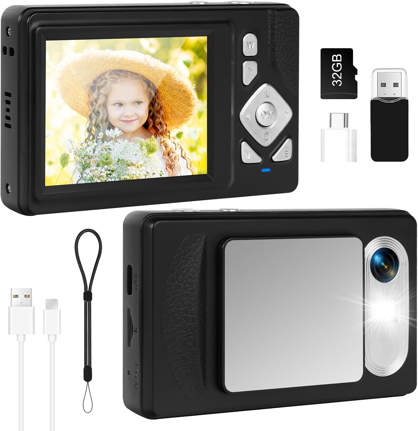 Fotocamera digitale 4K - 48MP UHD fotocamera digitale con 2,83” Schermo LCD e 18X Zoom Digitale Anti-Shake Fotocamera Fotografia Vlogging con 32gb SD Card per bambini Studenti Principianti (Nero)