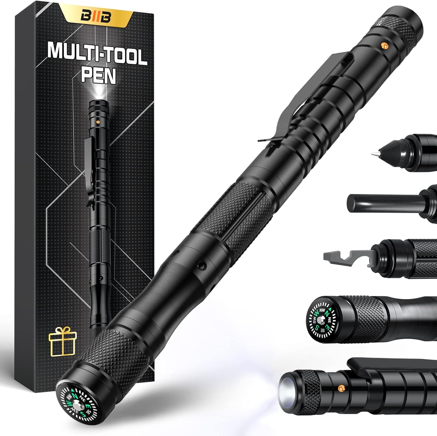 BIIB Regalos Originales para Hombre, Boligrafo Multifuncion con LED, Regalos para Hombre, Gadgets Tecnologicos, Regalo Hombre, Camping Accesorios, Regalo Cumpleaños Hombre, Regalos para Padres