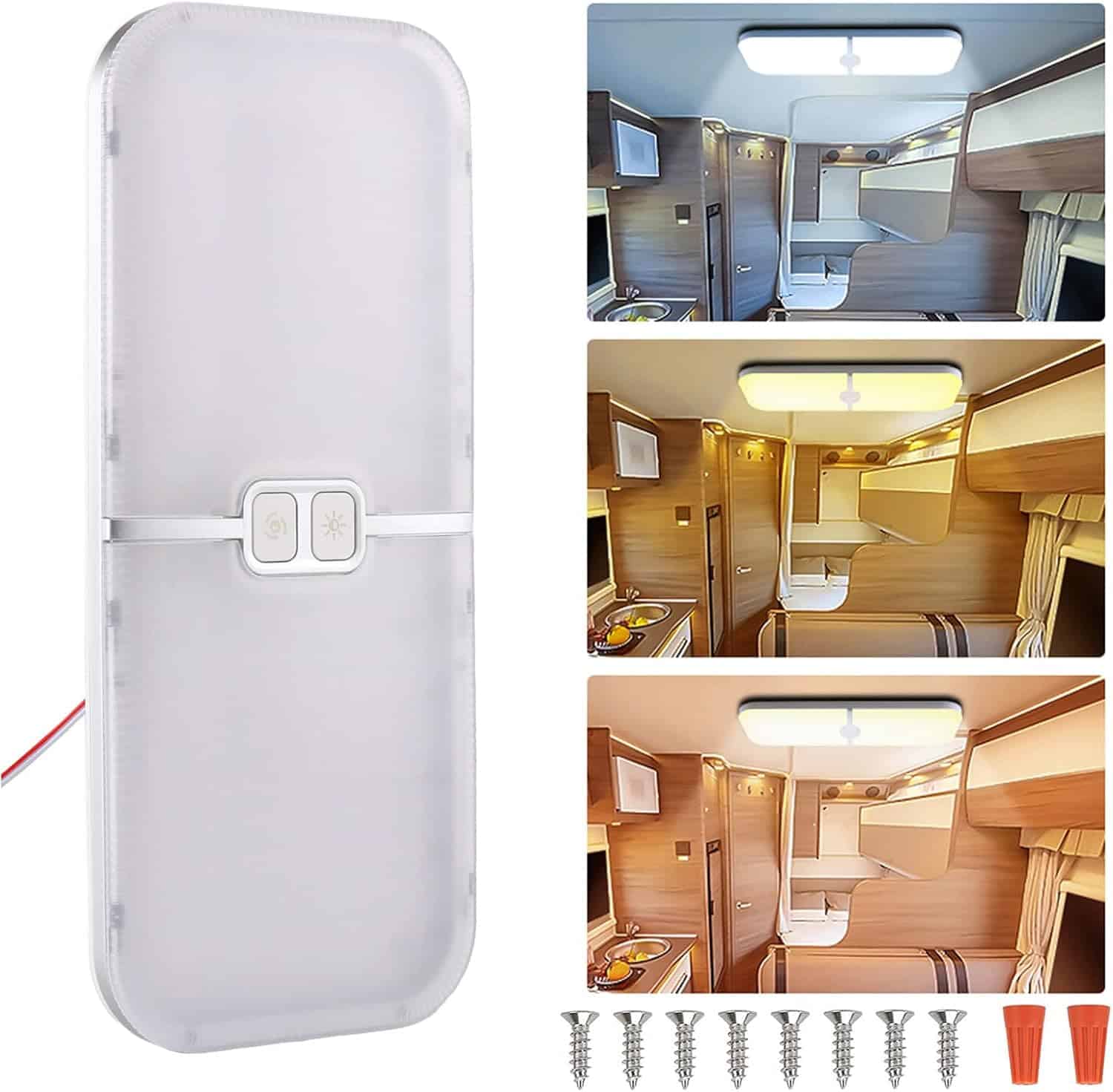 Plafoniera Led 12v per Camper, Dimmerabile 15w, 204 Leds, 3 Colori, Luci da Tetto, Luci per Camper con Interruttore di Memoria, Per DC 12-24v Auto Camion Camper Campeggio Caravan Barca
