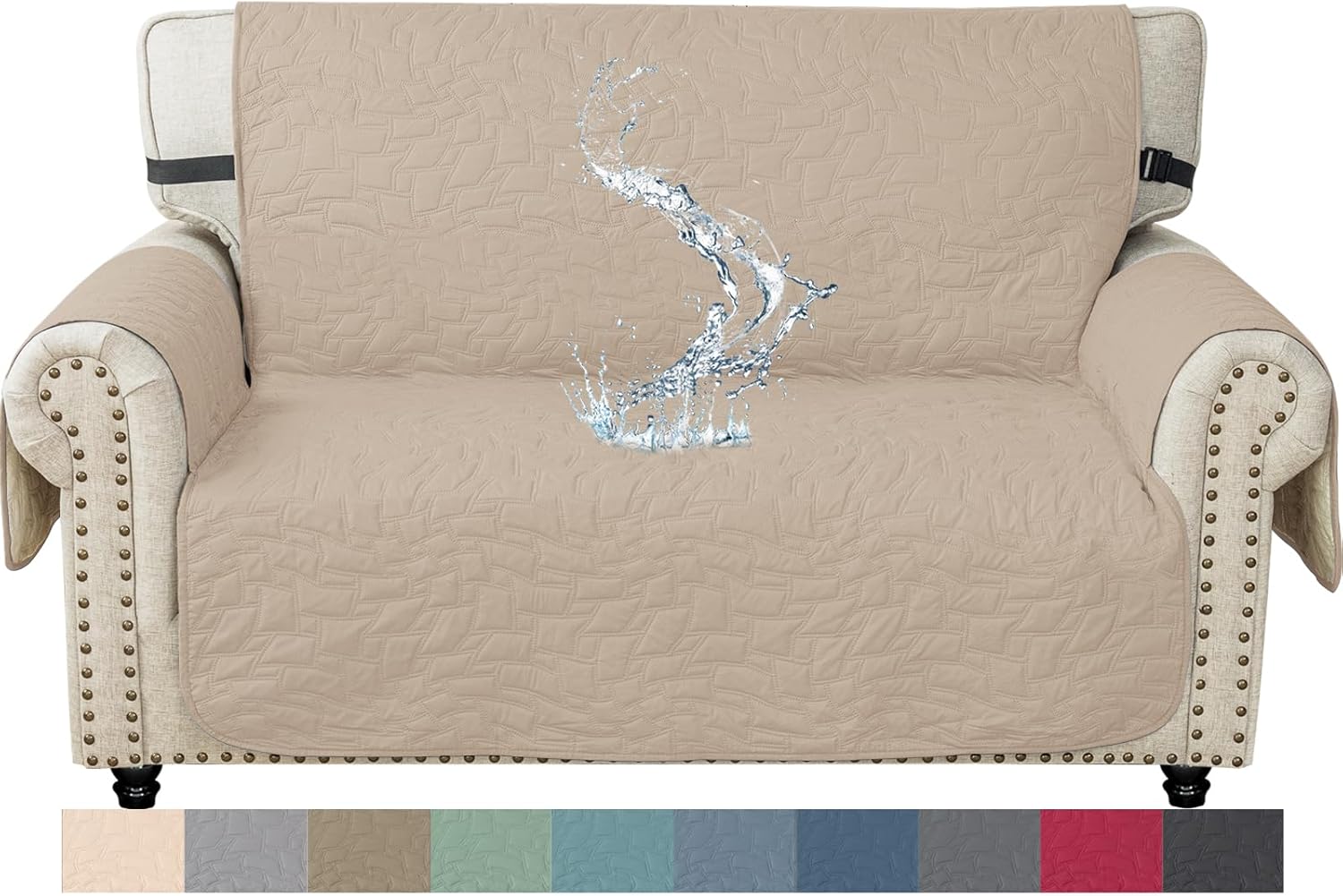 Ystyle Copri Divano 2 Posti con Braccioli, Impermeabile Copridivano AntiGraffio Gatto Cani, Universale Copridivani Trapuntato Salvadivano, Sofa Cover Antiscivolo Antimacchia, Beige