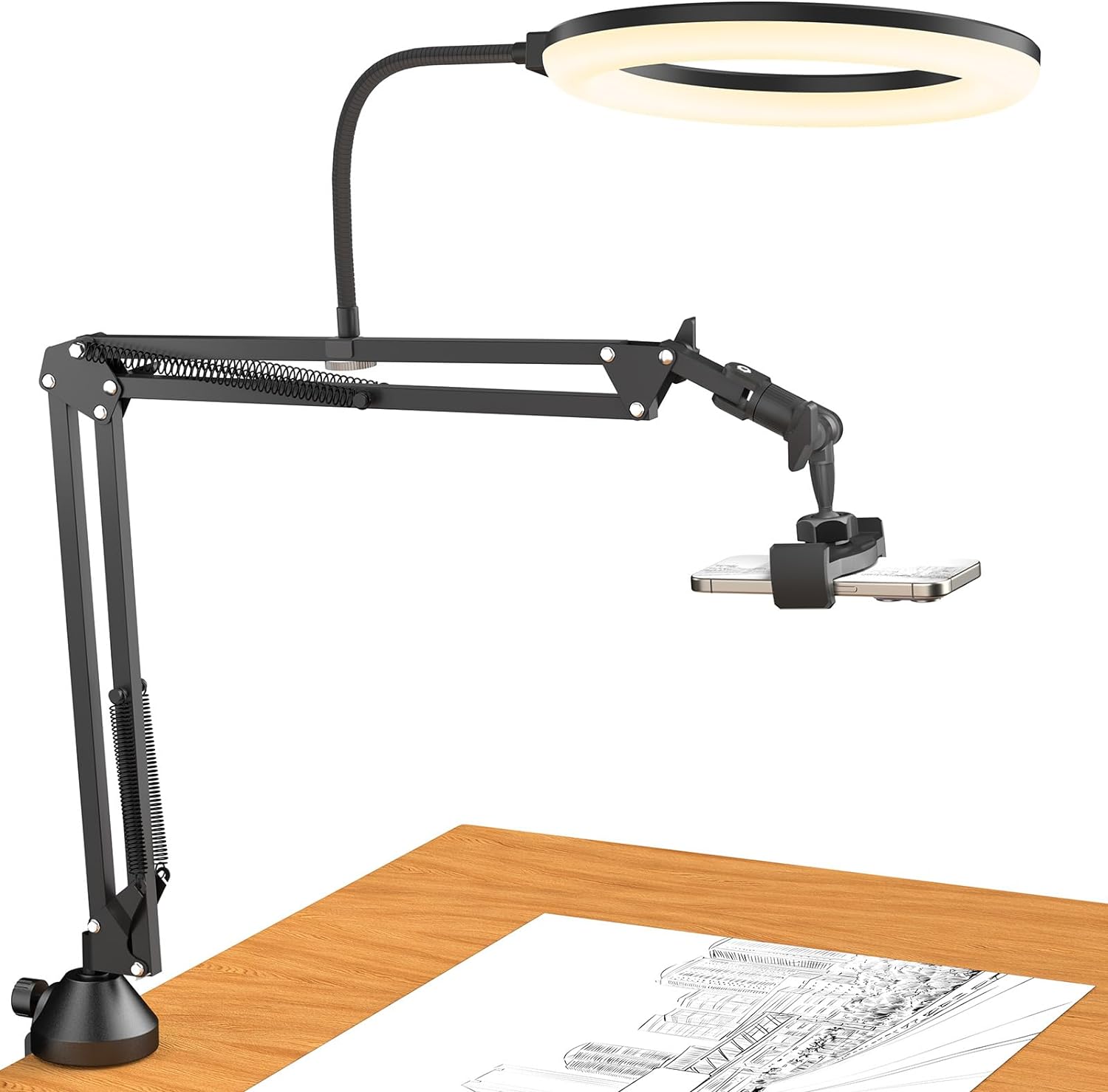 TONOR Kit de luz de Anillo Superior, luz de Anillo de 10 Pulgadas con Brazo de Soporte Resistente y Soporte para teléfono para grabación de Video, transmisión en Vivo, Dibujo, Maquillaje de uñas