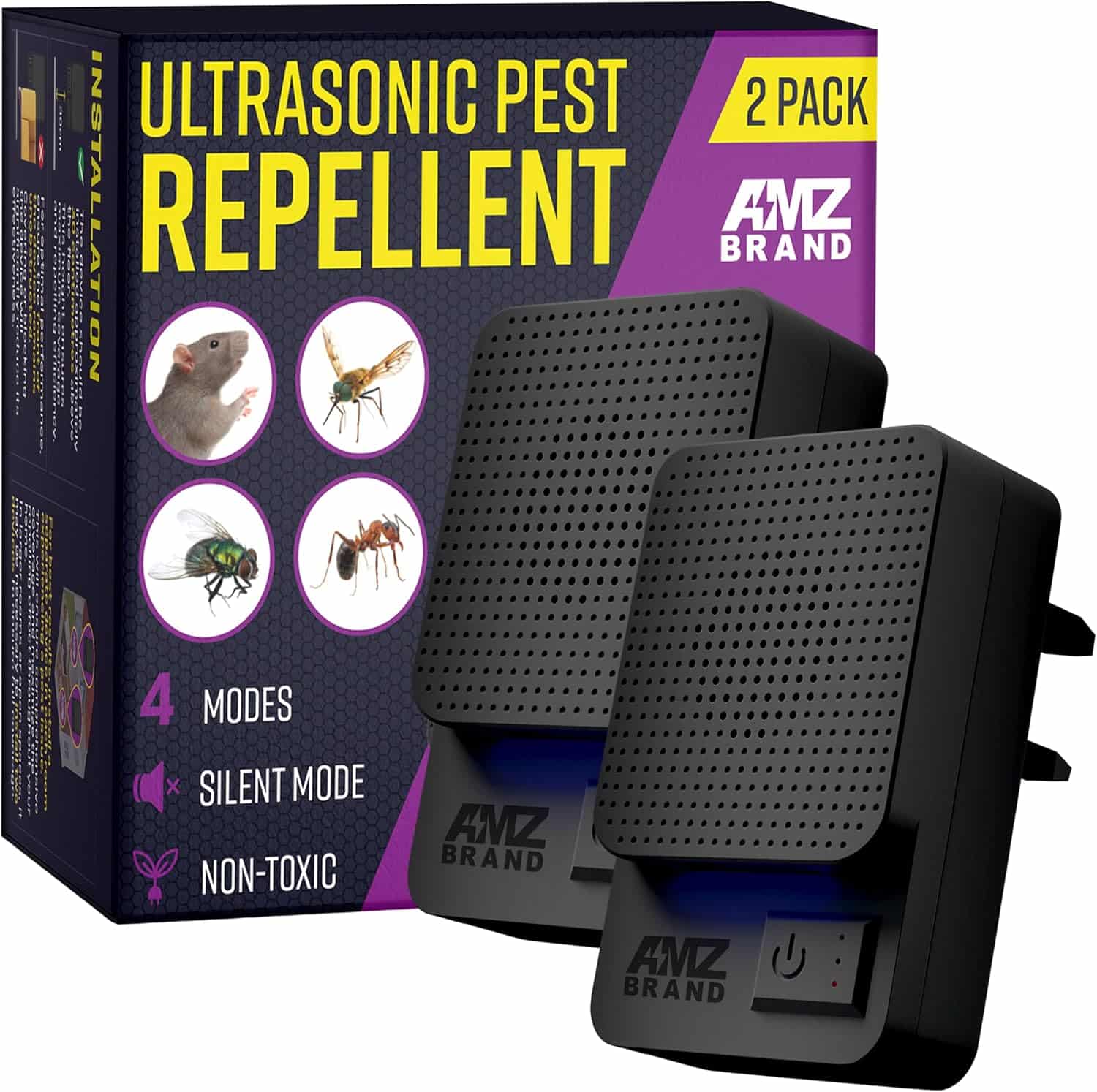 Ultrasonic Pest Repeller 2 Pack - Powerful Mouse Repellent - 3 Working Modes - Wide Frequency Range Pest Control Device - Ideal for Mice, Rats, Mosquitoes, Cockroach, Moths, Ants