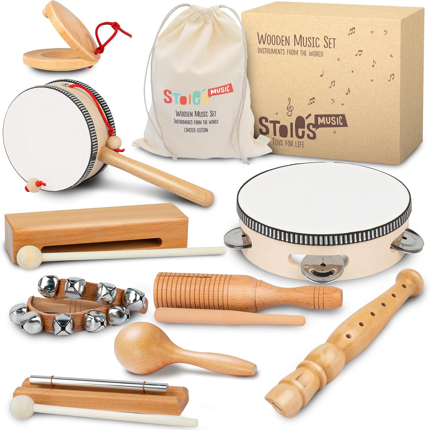 STOIE'S Musical Instruments for Children from 3 Years Wooden Montessori Instruments Children Musical Instruments Baby Tonewoods Children's Instruments Drum Music Toy