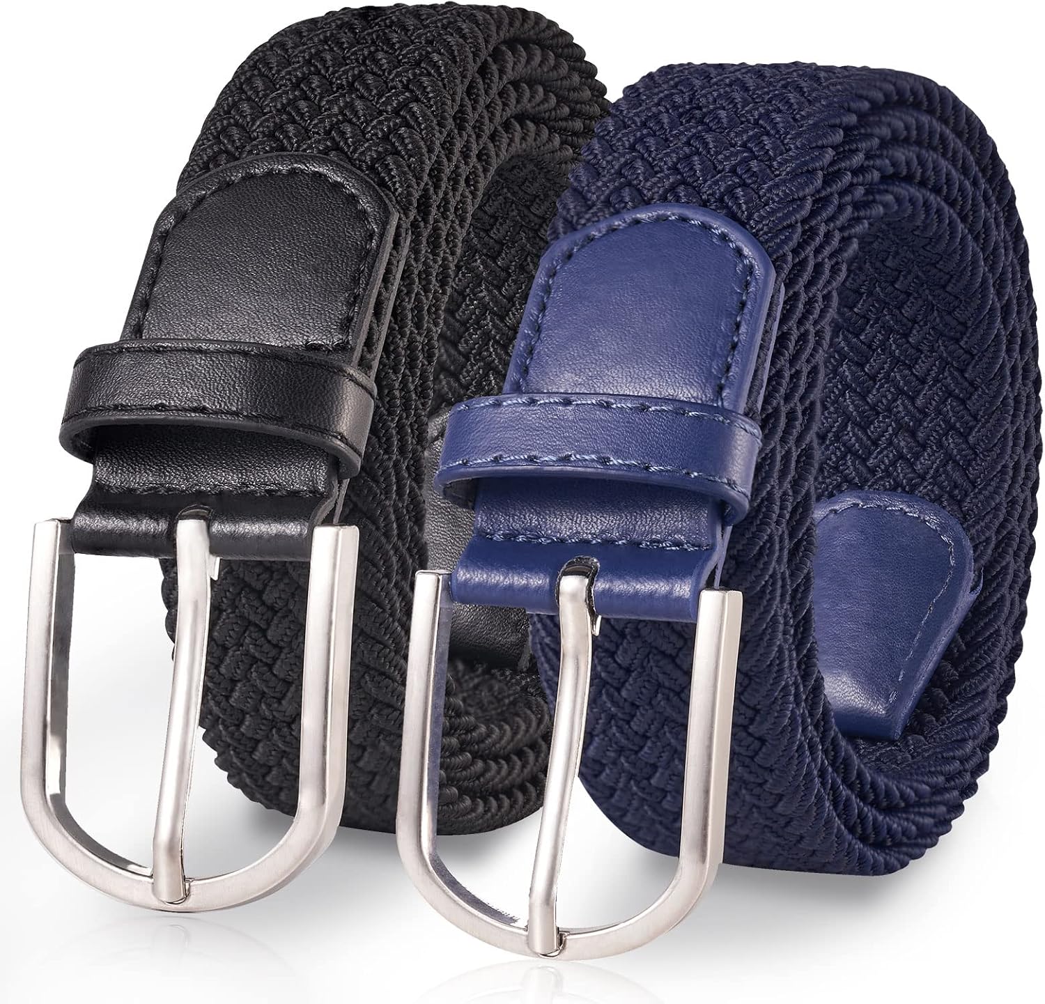 TANGCHAO 2 Pezzi Cintura Elastica Intrecciata per Uomo e Donna Cinturino Elastica Intrecciata con Fibbia in Lega di Zinco 33mm (1.25") Colori Multipli