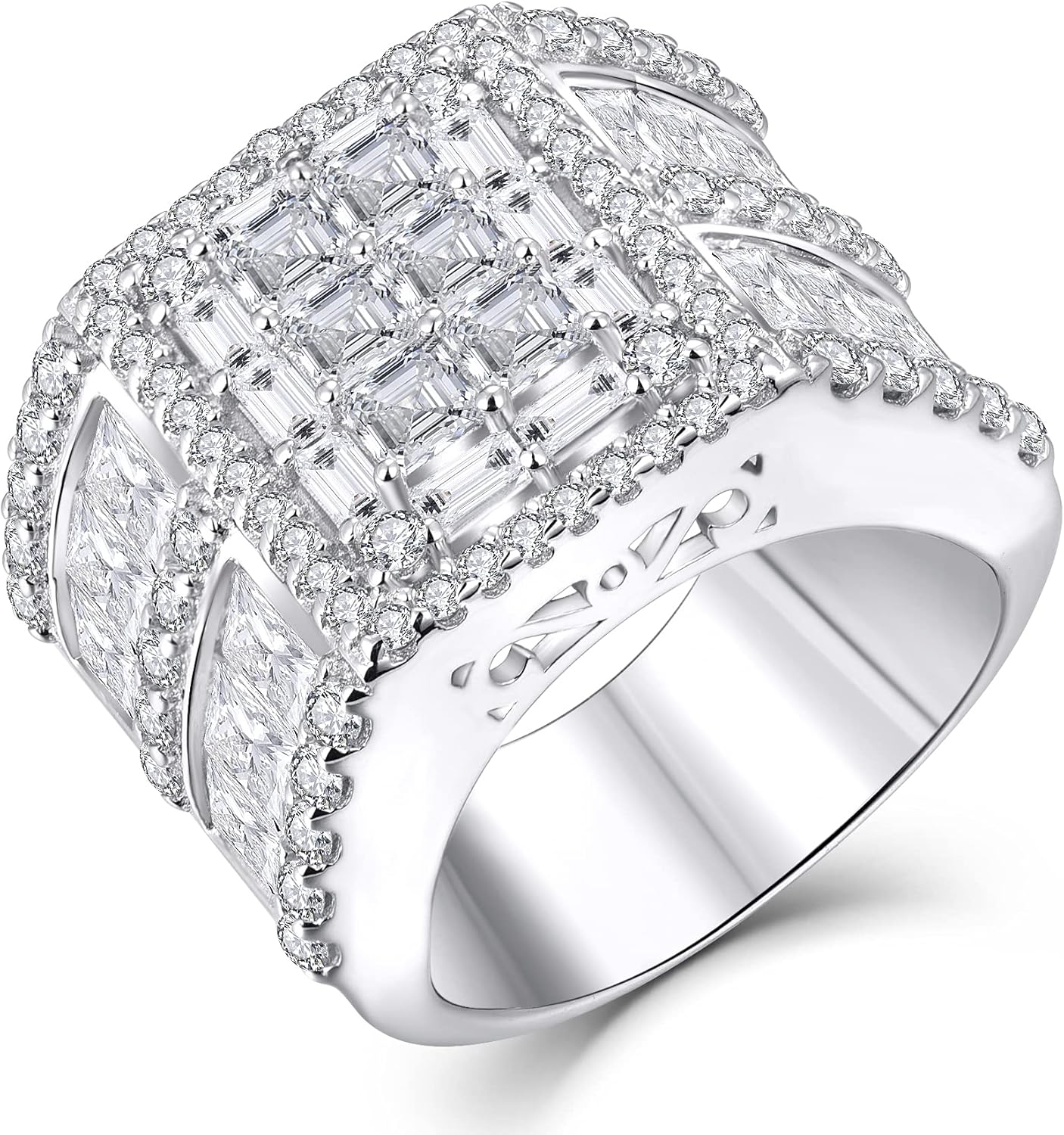 JO WISDOM Damesring, 925 sterling zilveren verlovingsring met 5A-zirkonia, verlovingsring met prinses geslepen 5A-zirkonia, sieraden voor vrouwen, R, Metaal, Zirkonia