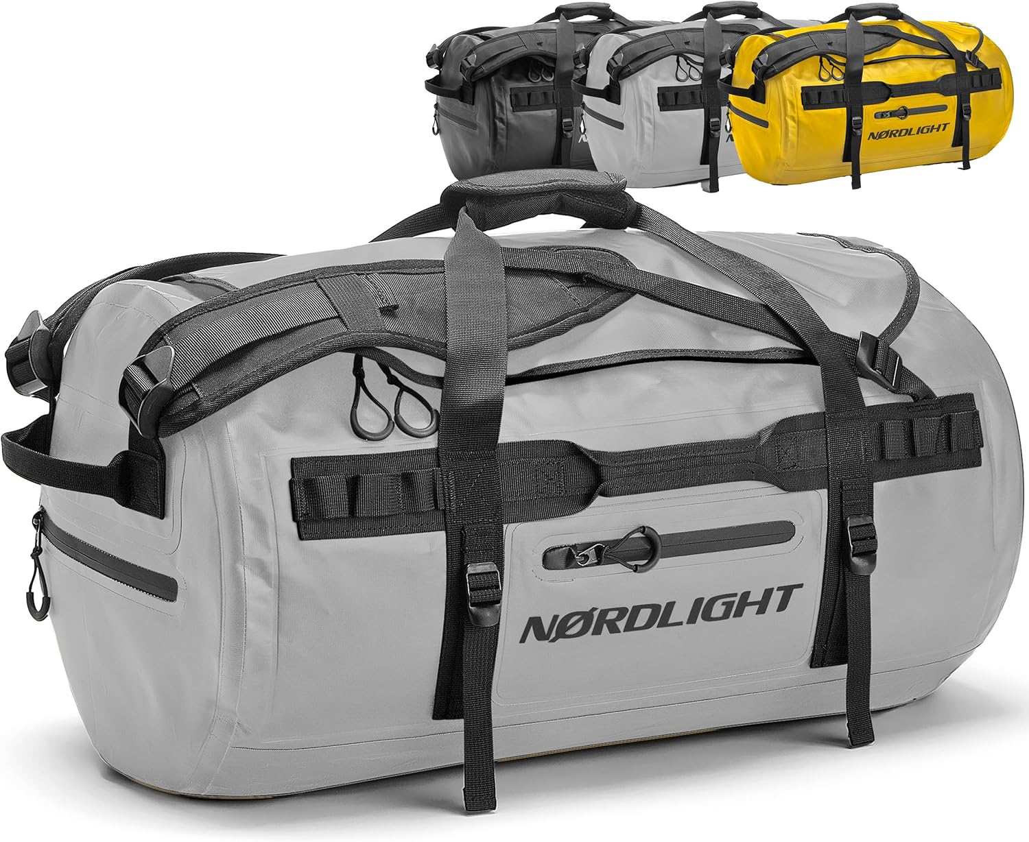 Nordlight vattentät resväska Duffle Bag - 60L med ryggsäcksfunktion (Grå) | praktiska ytter- och innerfickor | torr väska, sportväska, ryggsäck
