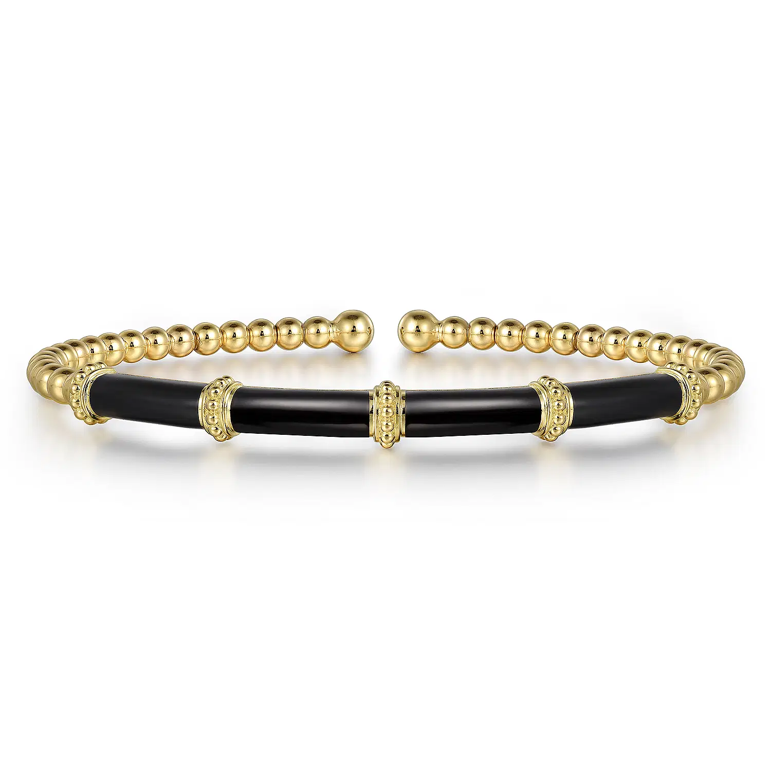 Enamel - 14K Yellow Gold Bujukan and Bar Split Bangle with Black Enamel