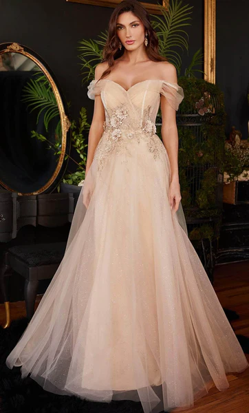 Cinderella Divine CD3395 - Off-Shoulder Tulle Prom Gown