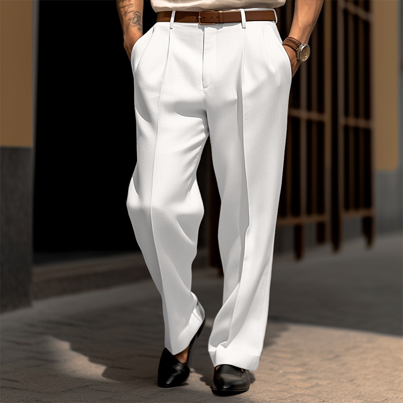 Men's Dress Pants Trousers Suit Pants Front Pocket Straight Leg Plain Comfort Wedding Business Beach Fashion Chic & Modern Black White 2025 - $32.99
