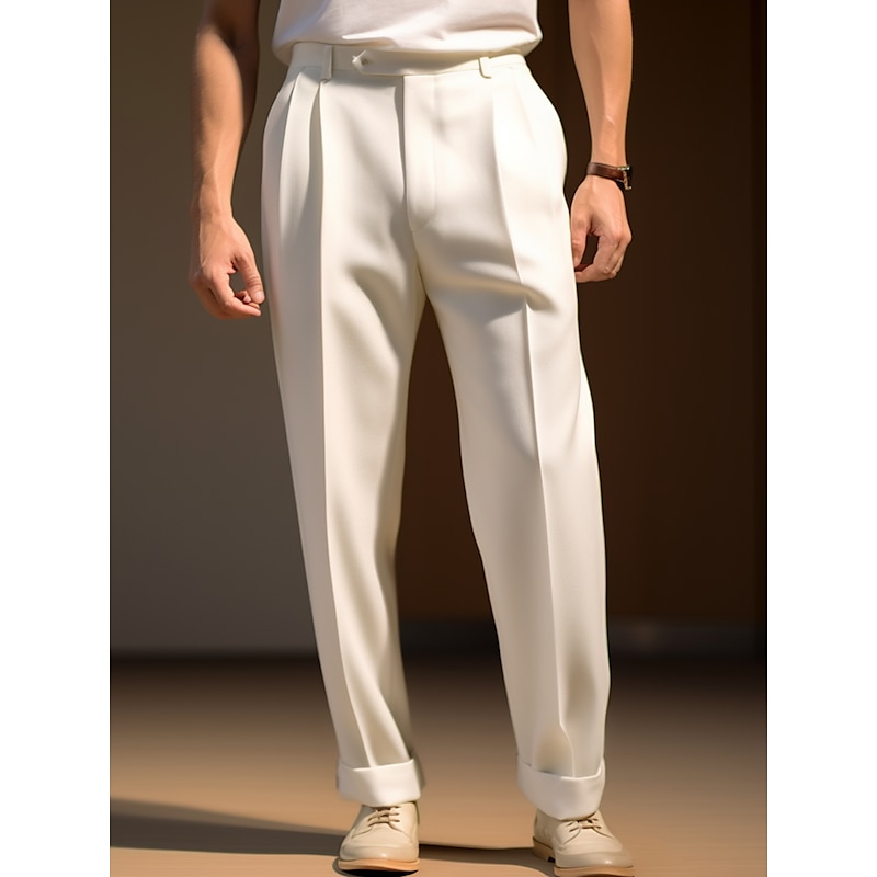 Men's Dress Pants Trousers Slacks Pleated Pants Suit Pants Zipper Buttons Pocket Plain Comfort Breathable Wedding Outdoor Daily Fashion Casual Black W