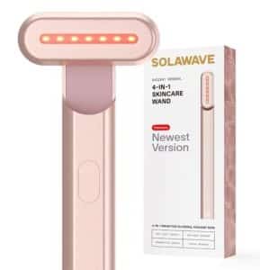 Solawave 4 in 1 Red Light Therapy Wand for Face Neck | Beauty Device with Galvanic Current Massager Warmth | Anti Aging Wrinkle Reduction Skin Tightening Depuffing Rejuvenation Rose Gold
